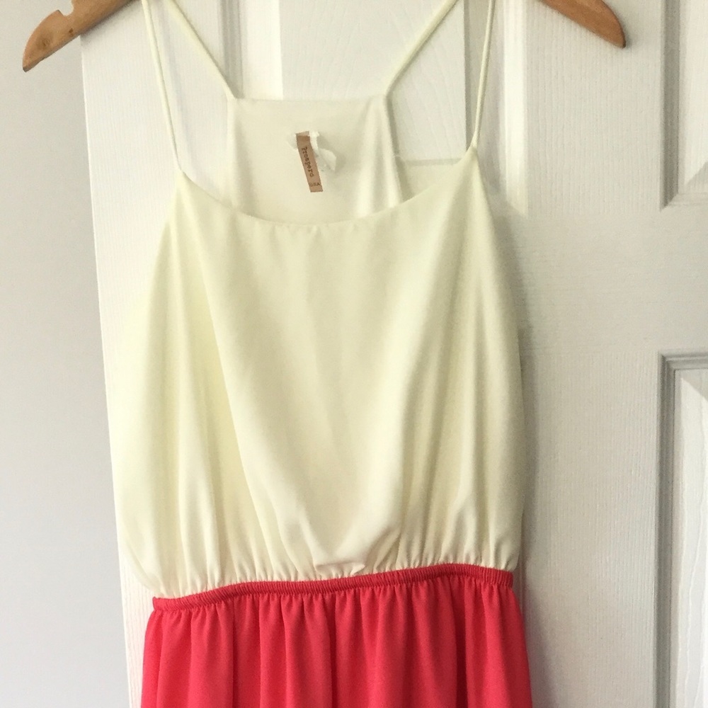 Cream and pink high-low dress